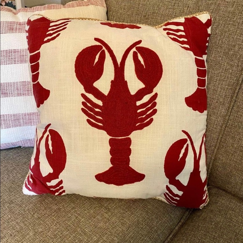 18 x 18 embroidered lobster pillow